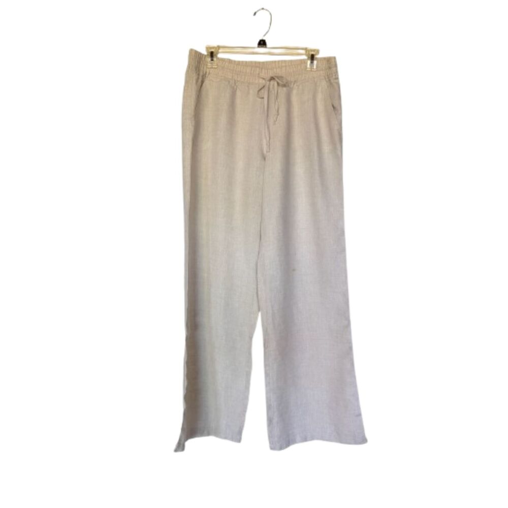Allen Allen 100% Linen Wide Leg Drawstring Pants Size Large Natural - Picture 3 of 6